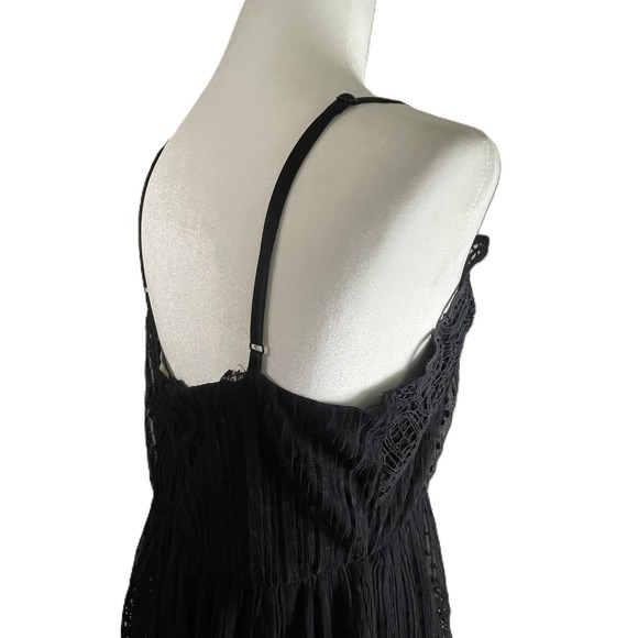 DEX Black Crochet Lace Tiered Polka Dot Mini Dress L Spaghetti Strap Lined Fairy - Picture 8 of 16